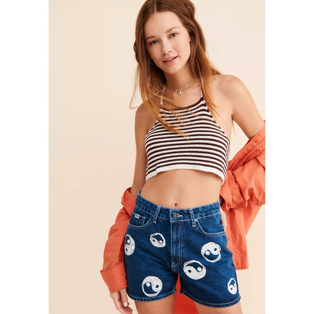 The Ragged Priest Yin-Yang Blue Denim Shorts Women's 28 High Rise Inseam 3"